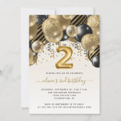 バルーンアーチブラック金ゴールド2nd誕生日パーティー 招待状 (正面)