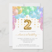 バルーンアーチレインボー金ゴールドガールズ2nd誕生日パーティー 招待状 (正面)