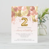 バルーンアーチ赤面金ゴールドガールズ2nd誕生日パーティー 招待状 (スタンド正面)