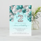 バルーンアーチ ティール シルバー 女の子 2歳 誕生日パーティー 招待状 (スタンド正面)