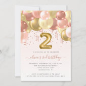 バルーンアーチ ブラッシュ ゴールド 女の子 2歳の誕生日パーティー 招待状 (正面)