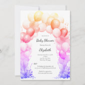 バルーンアーチ レインボーカラー 女の子 ベビーシャワー 招待状 (正面)