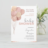 バルーンイスラム系の可愛いピンクの赤ちゃんシャワー 招待状 (スタンド正面)