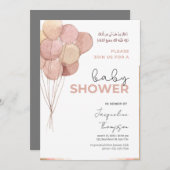 バルーンイスラム系の可愛いピンクの赤ちゃんシャワー 招待状 (正面/裏面)