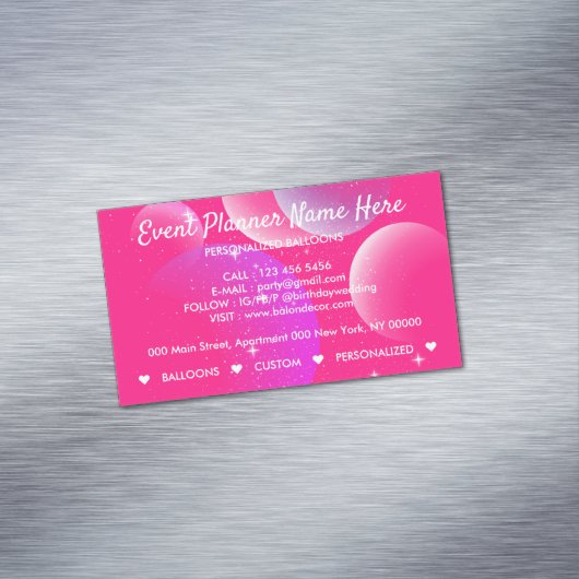 バルーンイベントパーティープランデコールピンク マグネット名刺 (インサイチュ)