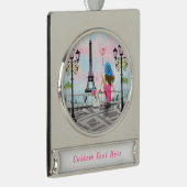バルーンインパリスエッフェルタワーあなたのテキスト シルバープレートバナーオーナメント (右)