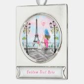 バルーンインパリスエッフェルタワーあなたのテキスト シルバープレートバナーオーナメント (左)