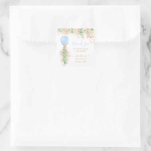 バルーンウォーターカラーフローラベビーシャワーありがとう スクエアシール (バッグ)