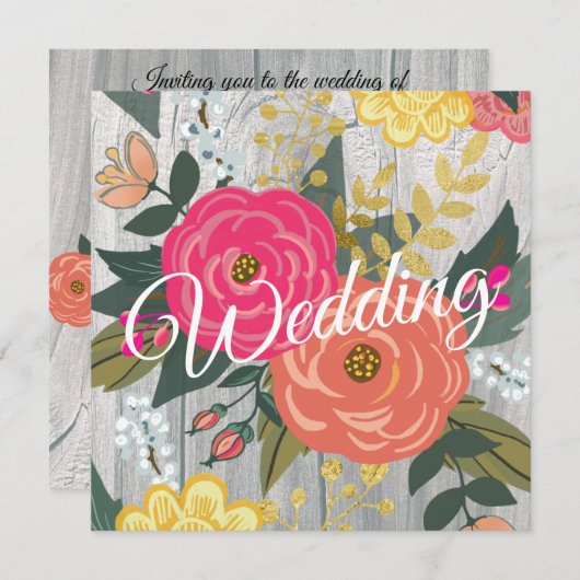 バルーンウッドスクエアのブーケ 招待状 (正面/裏面)