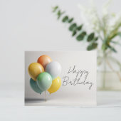 バルーンエレガント付き誕生日カーモダンド – Happy ポストカード (スタンド正面)