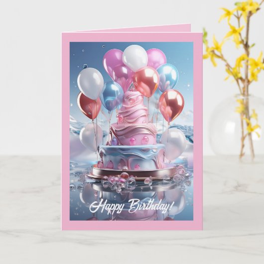 バルーンエレガント誕生日カード カード (黄色い花)