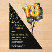 バルーンエレガント黒 |金ゴールド18th誕生日パーティー アクリル招待状 (正面)