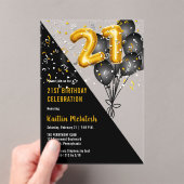 バルーンエレガント黒 |金ゴールド21歳の誕生日パーティー アクリル招待状 (インサイチュ (ポータブル))