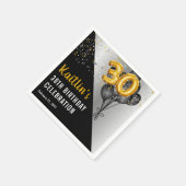 バルーンエレガント黒 |金ゴールド30th誕生日パーティー スタンダードカクテルナプキン (角)