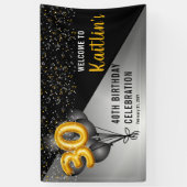 バルーンエレガント黒 |金ゴールド30th誕生日パーティー 横断幕 (縦)