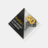 バルーンエレガント黒 |金ゴールド40歳の誕生日パーティー スタンダードカクテルナプキン (角)