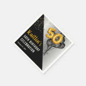 バルーンエレガント黒 |金ゴールド50th誕生日パーティー スタンダードカクテルナプキン (角)