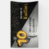 バルーンエレガント黒 |金ゴールド70th誕生日パーティー 横断幕 (縦)