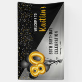 バルーンエレガント黒 |金ゴールド80th誕生日パーティー 横断幕 (縦)