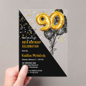 バルーンエレガント黒 |金ゴールド90th誕生日パーティー アクリル招待状 (インサイチュ (ポータブル))