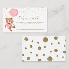 バルーンオムツラッフル付きピンクテディベアチケット エンクロージャーカード