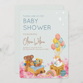 バルーンオーベビーシャワー付き水彩テディベア 招待状 (正面/裏面)