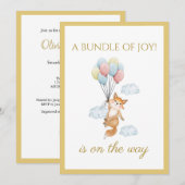 バルーンカスタムを保持するキツネ 招待状 (正面/裏面)