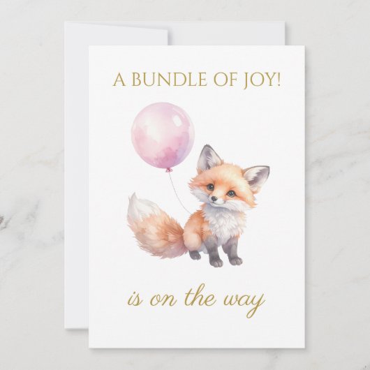 バルーンカスタムを保持するキツネ 招待状 (正面)