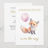 バルーンカスタムを保持するキツネ 招待状 (正面/裏面)