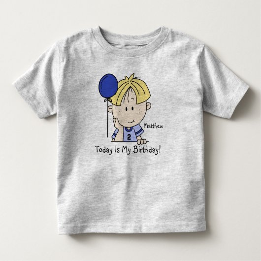 バルーンカスタム誕生日Tシャツ付きブロンド少年 トドラーTシャツ (正面)