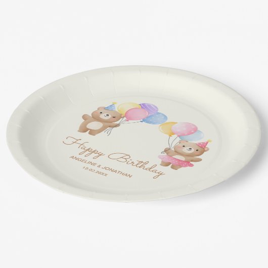 バルーンカラフルがジョイント誕生日 ペーパープレート (アングル)