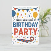 バルーンカラフルと紙吹雪キッズ誕生日 招待状 (スタンド正面)