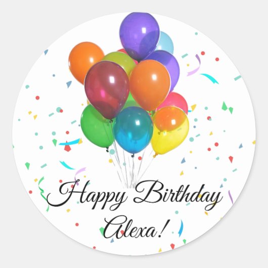 バルーンカラフルと紙吹雪パーティーのラベル ラウンドシール (正面)