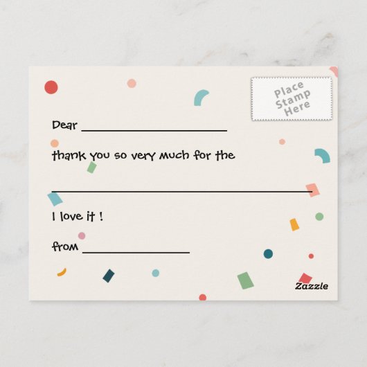 バルーンカラフルと紙吹雪誕生日ありがとう ポストカード (裏面)