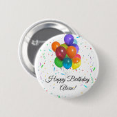 バルーンカラフルと紙吹雪誕生日パーティーピン 缶バッジ (正面&裏面)