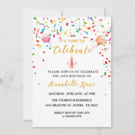 バルーンカラフルと紙吹雪誕生日招待状 招待状