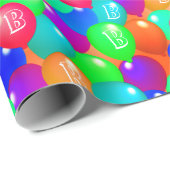 バルーンカラフルカスタムモノグラムハッピーうれしそうなおもしろい ラッピングペーパー (ロールコーナー)