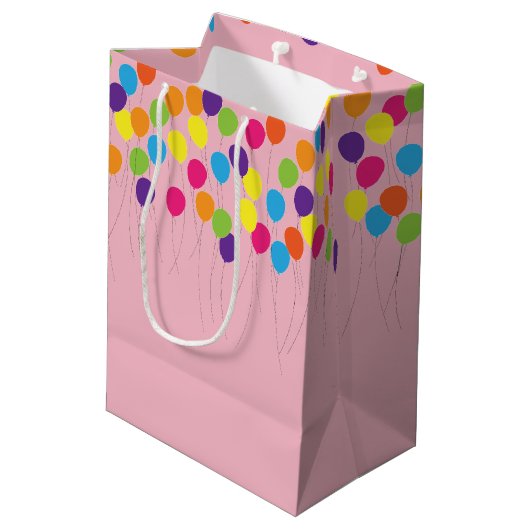 バルーンカラフルガールズ誕生日 ミディアムペーパーバッグ (裏面アングル)