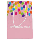 バルーンカラフルガールズ誕生日 ミディアムペーパーバッグ (正面)