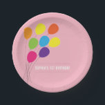 バルーンカラフルガールズ1st誕生日パーティー ペーパープレート<br><div class="desc">この可愛い女の子の誕生日パーティー紙プレートは、風に振る数々の花束の色のバルーンのグラフィックを特色にする。背景は柔らかいピンク色で、小さな女の子の誕生日にピッタリ。</div>