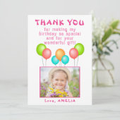 バルーンカラフルガール誕生日写真 サンキューカード (スタンド正面)