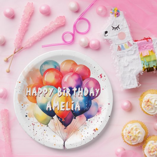 バルーンカラフルキッズハッピーバースデーパーティー ペーパープレート (パーティー)
