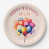 バルーンカラフルキッズハッピーバースデーパーティー ペーパープレート (正面)