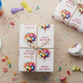 バルーンカラフルキッズハッピーバースデープレゼント ラッピングペーパーシート