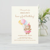 バルーンカラフルキュートベアーガール誕生日 招待状 (スタンド正面)