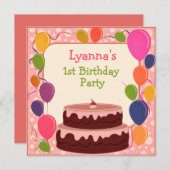 バルーンカラフルケーキ誕生日招待状カード 招待状 (正面/裏面)