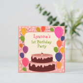 バルーンカラフルケーキ誕生日招待状カード 招待状 (スタンド正面)