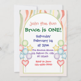 バルーンカラフルストリーマー誕生日ミニマル 招待状