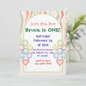 バルーンカラフルストリーマー誕生日ミニマル 招待状 (スタンド正面)