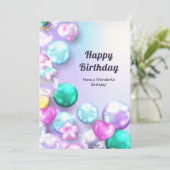 バルーンカラフルハッピーバースデーグリーティングカード シーズンカード (スタンド正面)